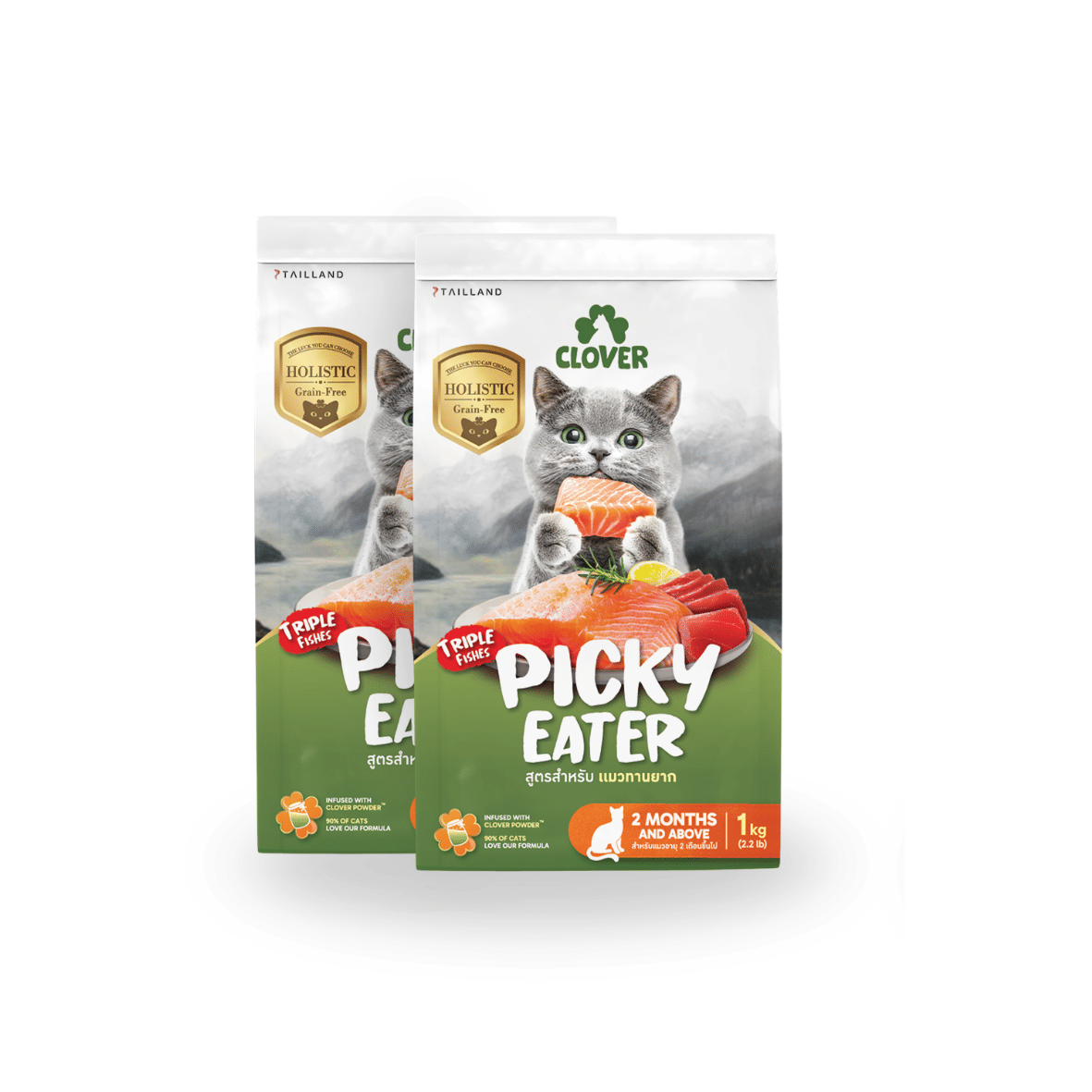 อาหารแมว CLOVER สูตร PICKY EATER สำหรับแมวทานยาก เกรด HOLISTIC GRAIN-FREE 1 กก. (ชุด 2 ถุง)_0